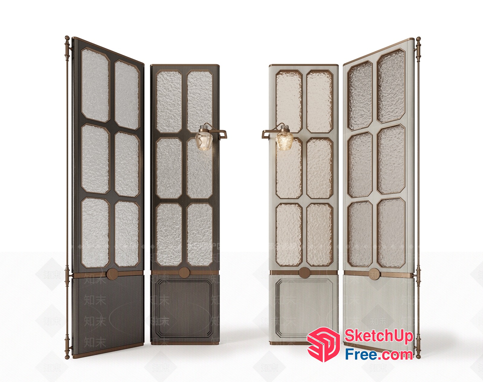 Antique Glass Door With Ornate Metal Frame And Light Fixture 3D SketchUp File