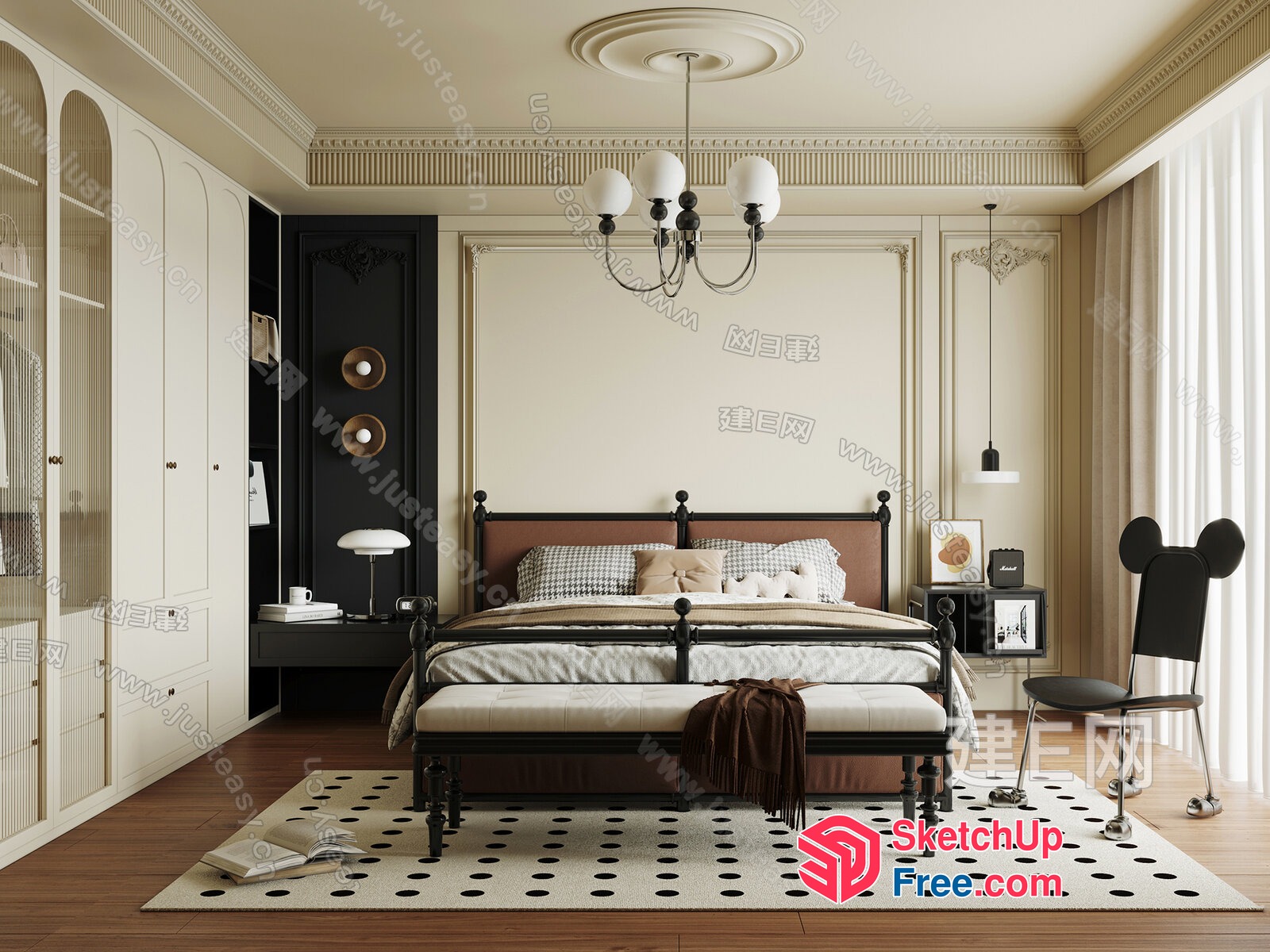 Classic Moulding And Pillar Design In A Modern Bedroom 3D SketchUp File