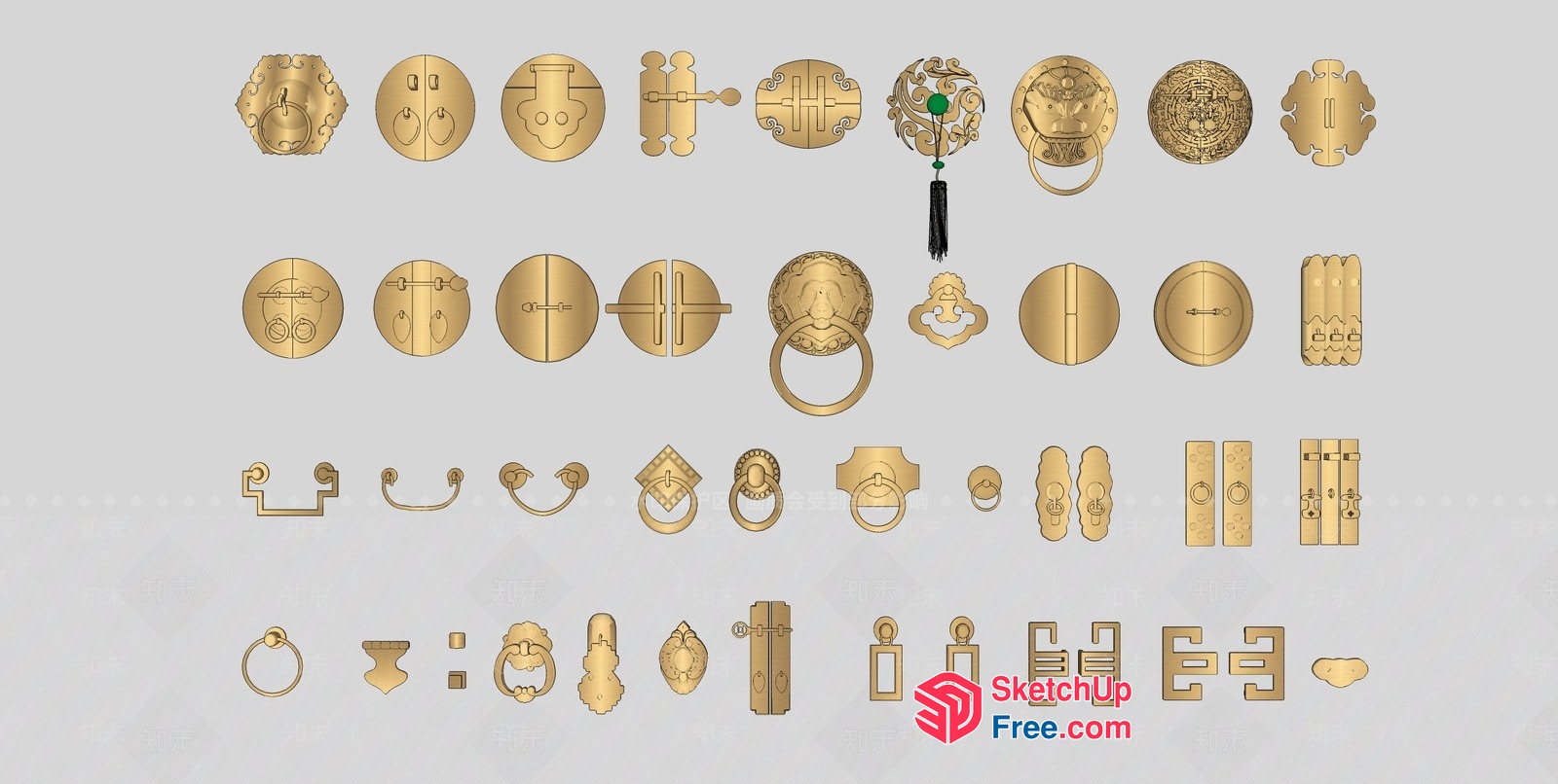 Antique Gold Door Hardware Collection 3D SketchUp File