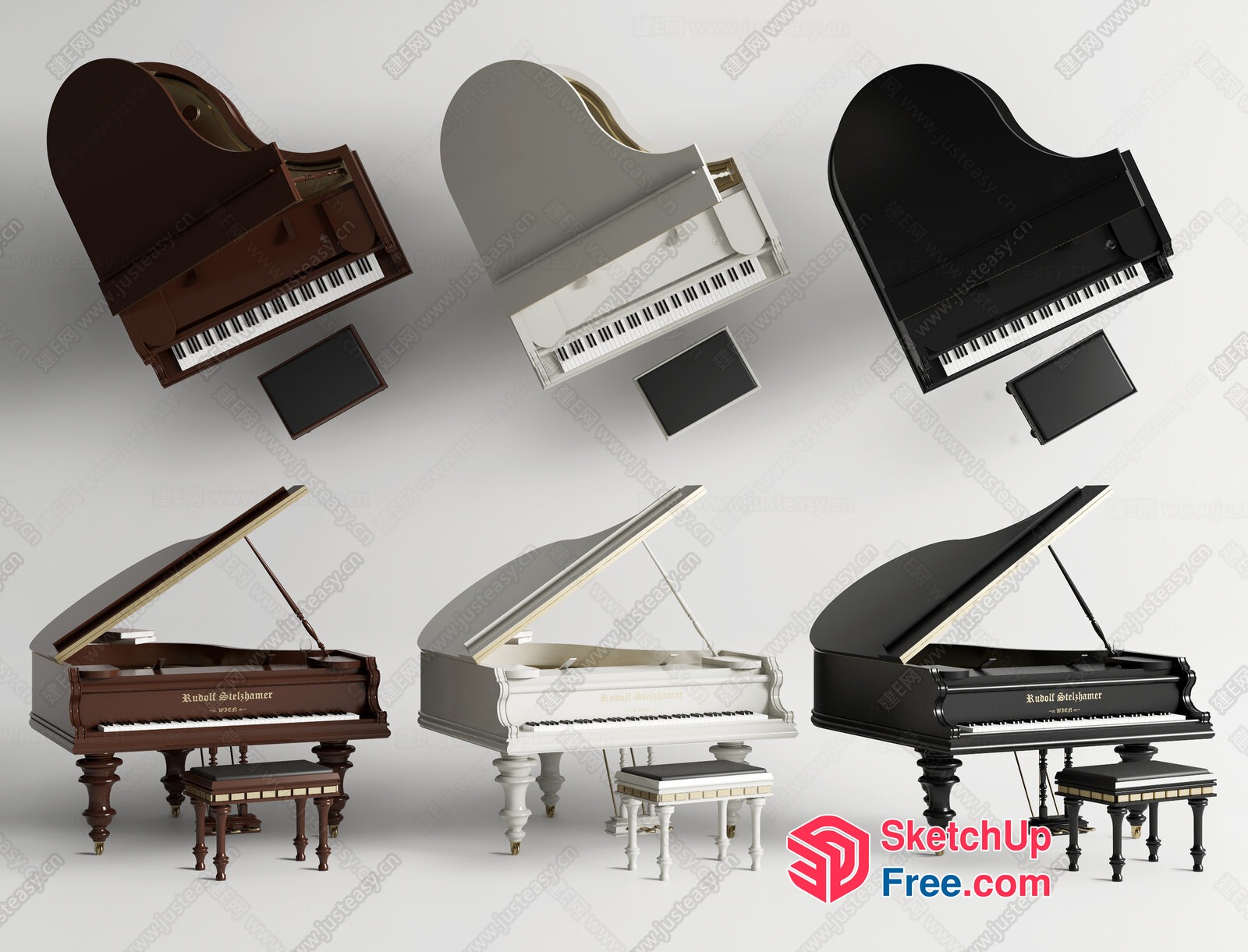 Grand Pianos In Various Styles And Colors 3D SketchUp File