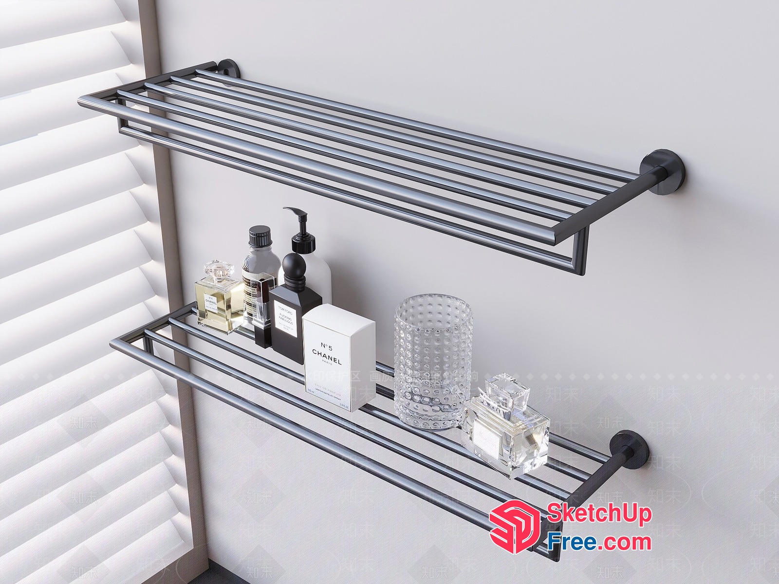 Modern Bathroom Shelf With Perfumes And Glassware 3D SketchUp File