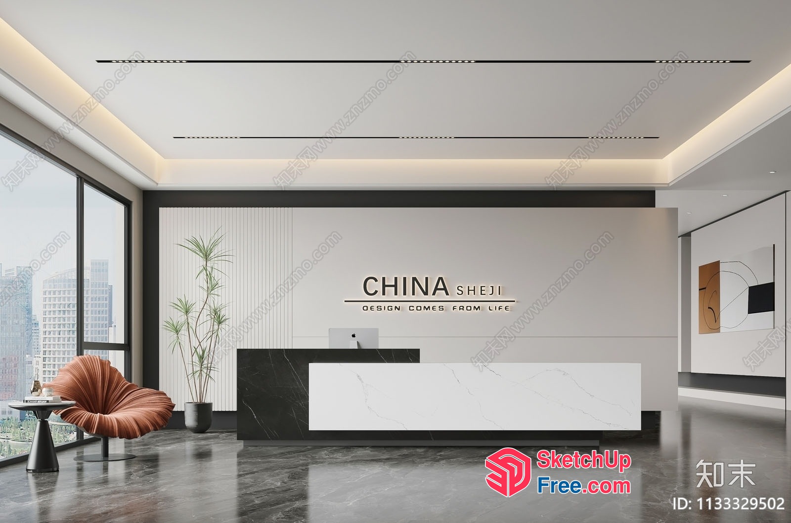 Modern Office Space With Elegant Reception Desk 3D SketchUp File