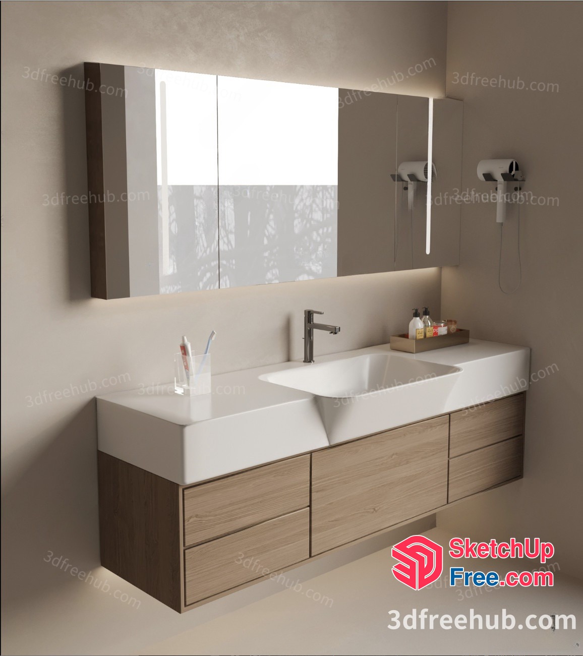 Modern Bathroom Vanity With White Sink And Mirror 3D SketchUp File