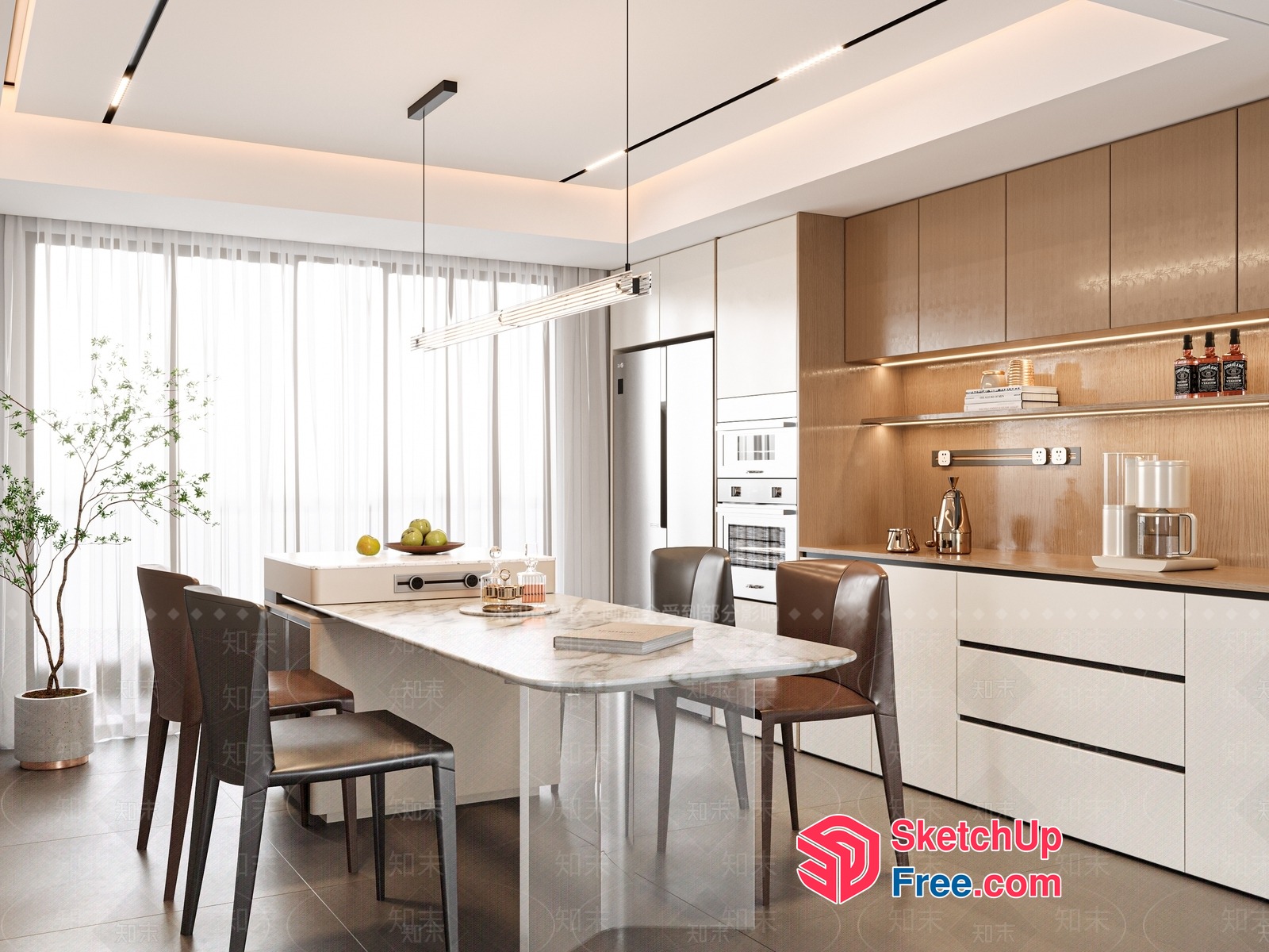 Elegant Modern Kitchen And Dining Room 3D SketchUp File