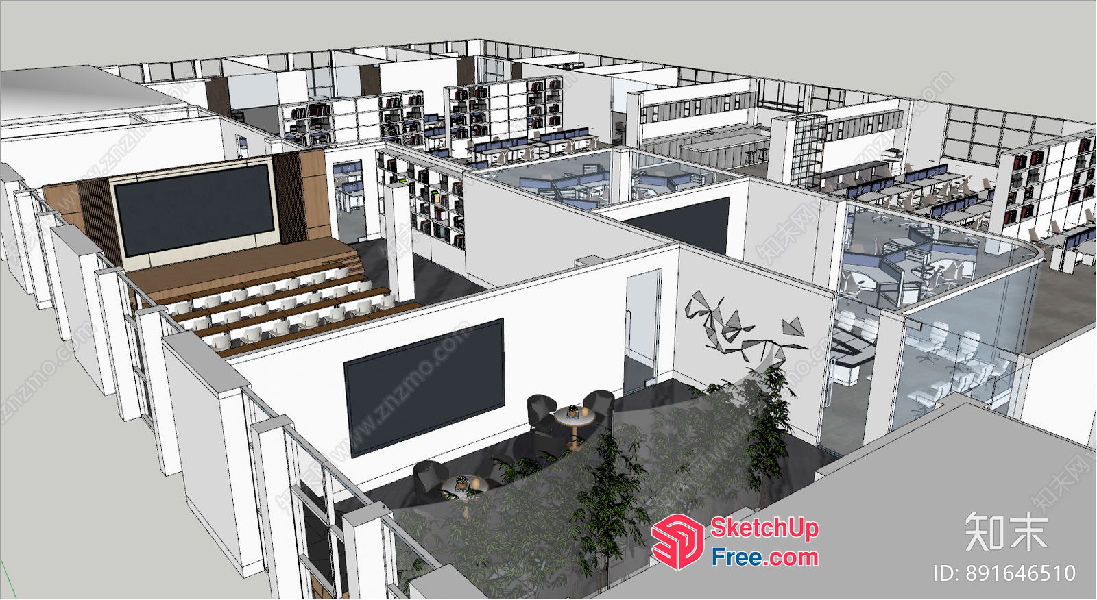 Modern Office Space With Glass Walls And White Furniture 3D SketchUp File