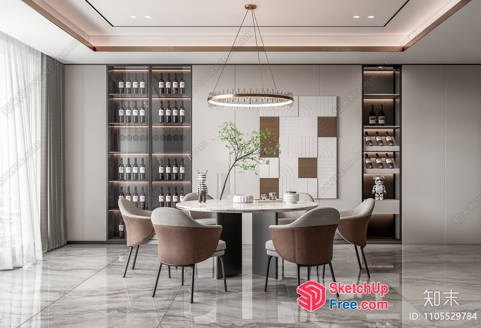 Elegant Dining Room With Modern Chandelier And Wine Storage 3D SketchUp File