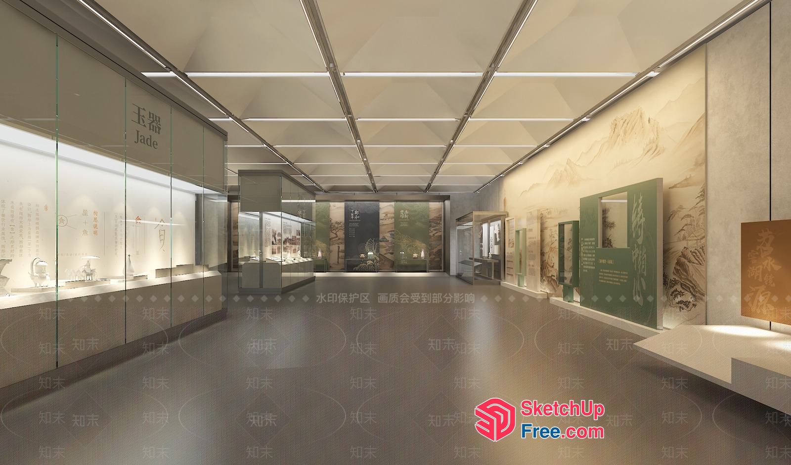 Modern Museum Interior With Sleek Glass Walls And White Ceilings 3D SketchUp File