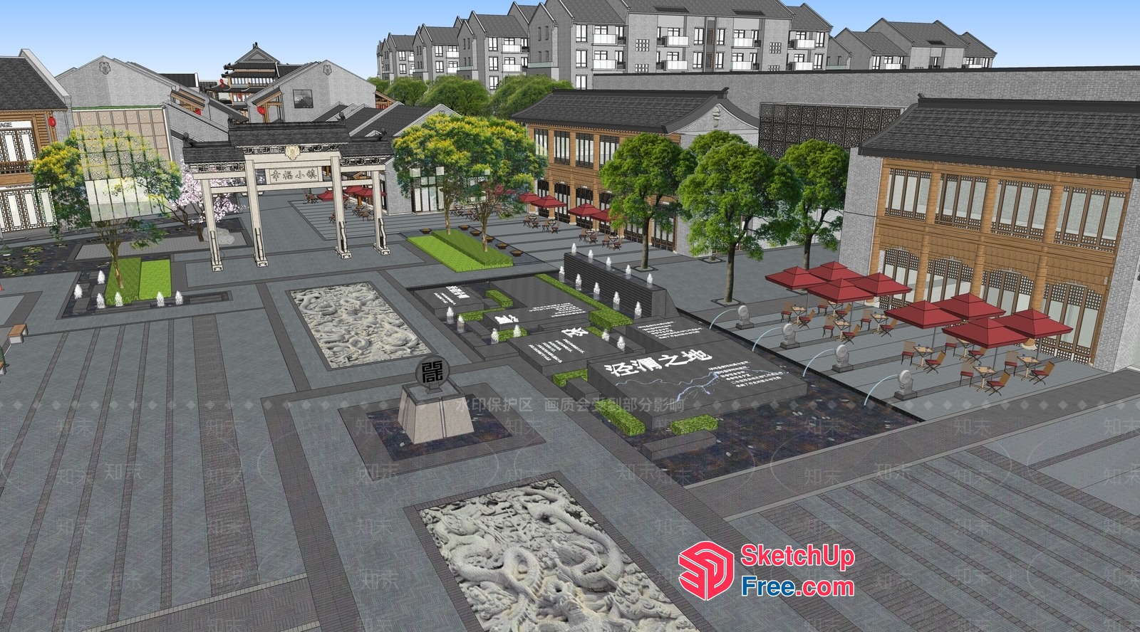 Traditional Chinese Town Square 3D SketchUp File