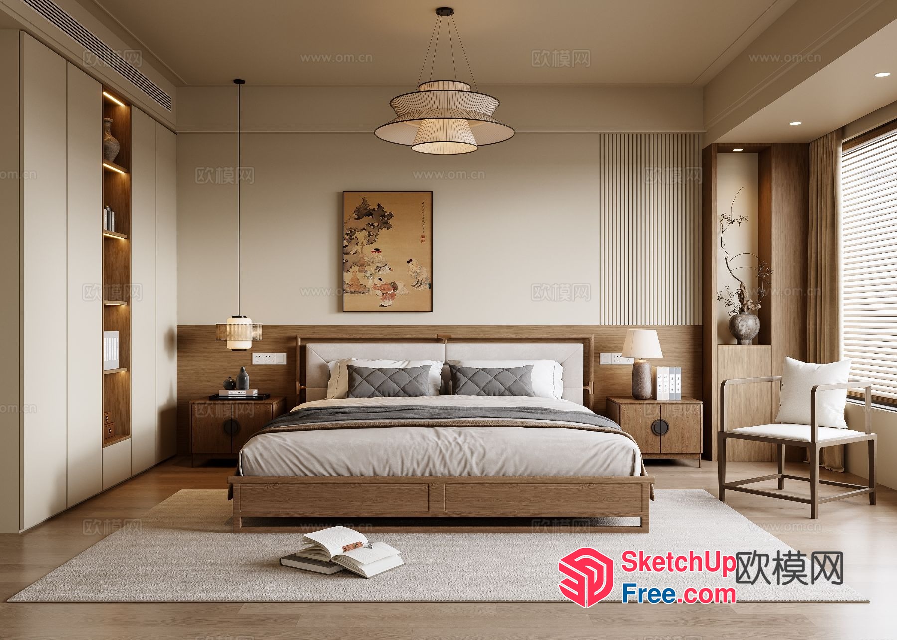 Modern Japanese-Style Bedroom With Neutral Color Palette 3D SketchUp File