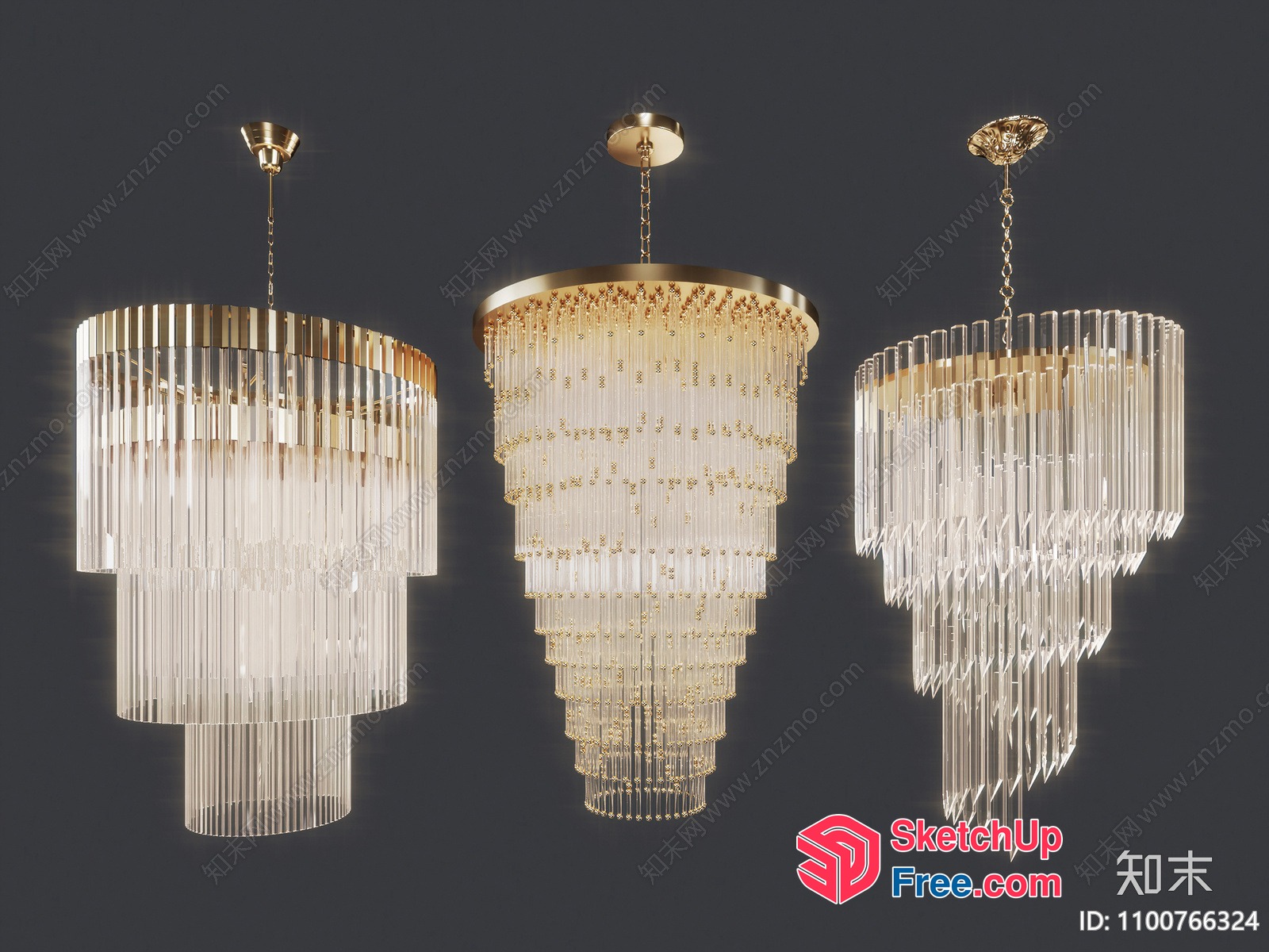 Elegant Glass Chandeliers 3D SketchUp File