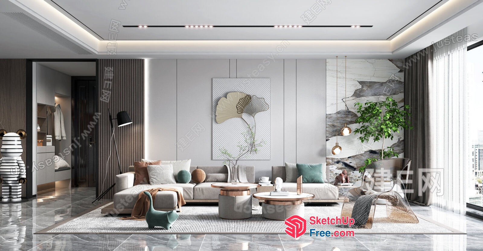 Elegant Modern Minimalist Living Room Interior 3D SketchUp File
