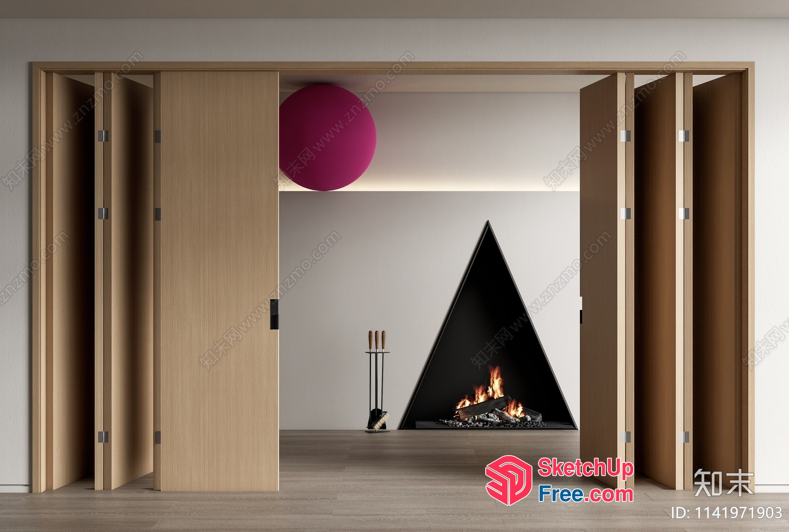 Modern Fireplace And Wooden Door Interior 3D SketchUp File
