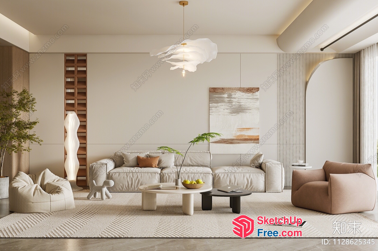 Modern Minimalist Living Room With White Sofa And Rug 3D SketchUp File