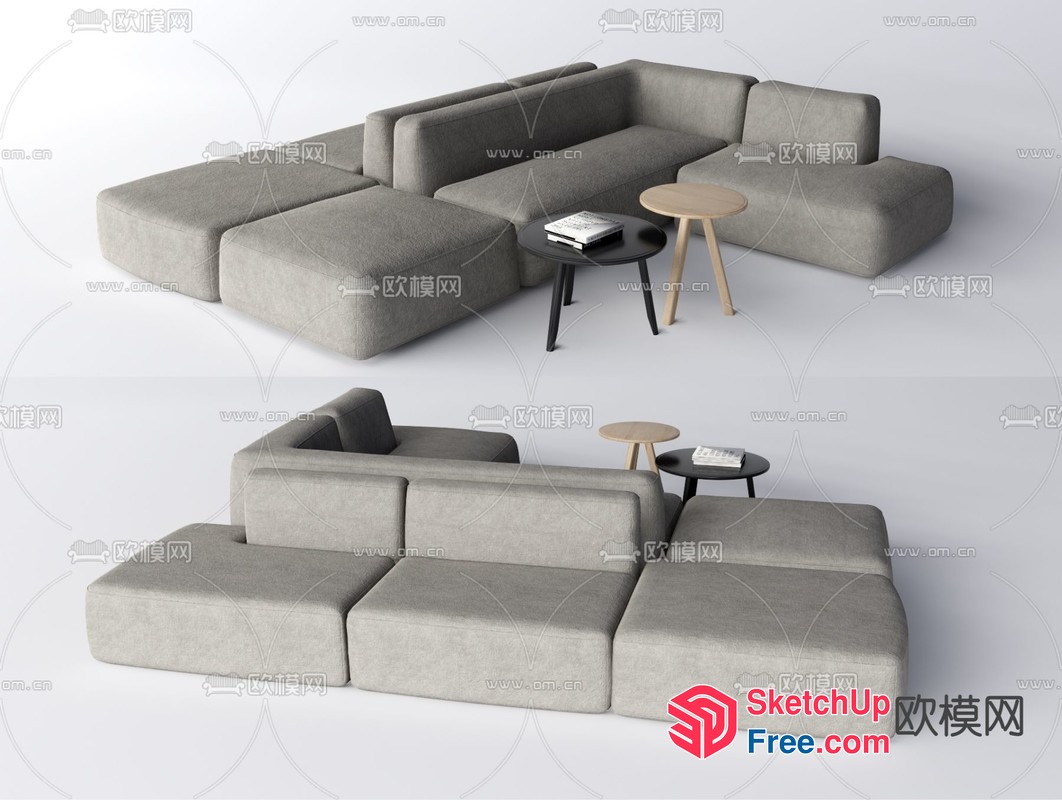 Modern L-Shaped Sofa Set With Coffee Tables 3D SketchUp File