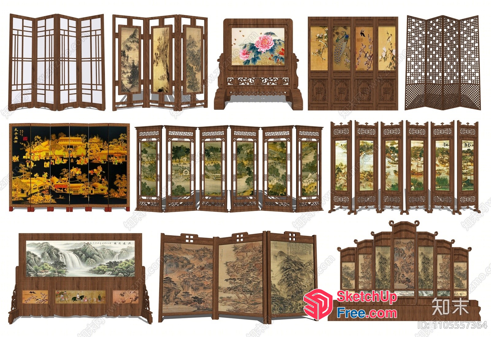 Traditional Chinese-Inspired Partition Screen Collection 3D SketchUp File