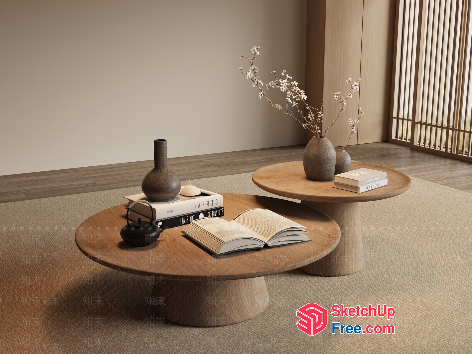 Elegant Wood Coffee Table Set 3D SketchUp File