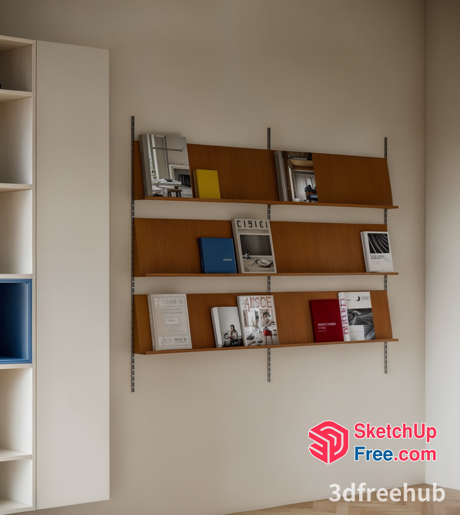 Modern Shelving Unit With Books And Magazines 3D SketchUp File