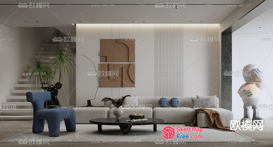 Modern Minimalist Living Room With Unique Decor 3D SketchUp File