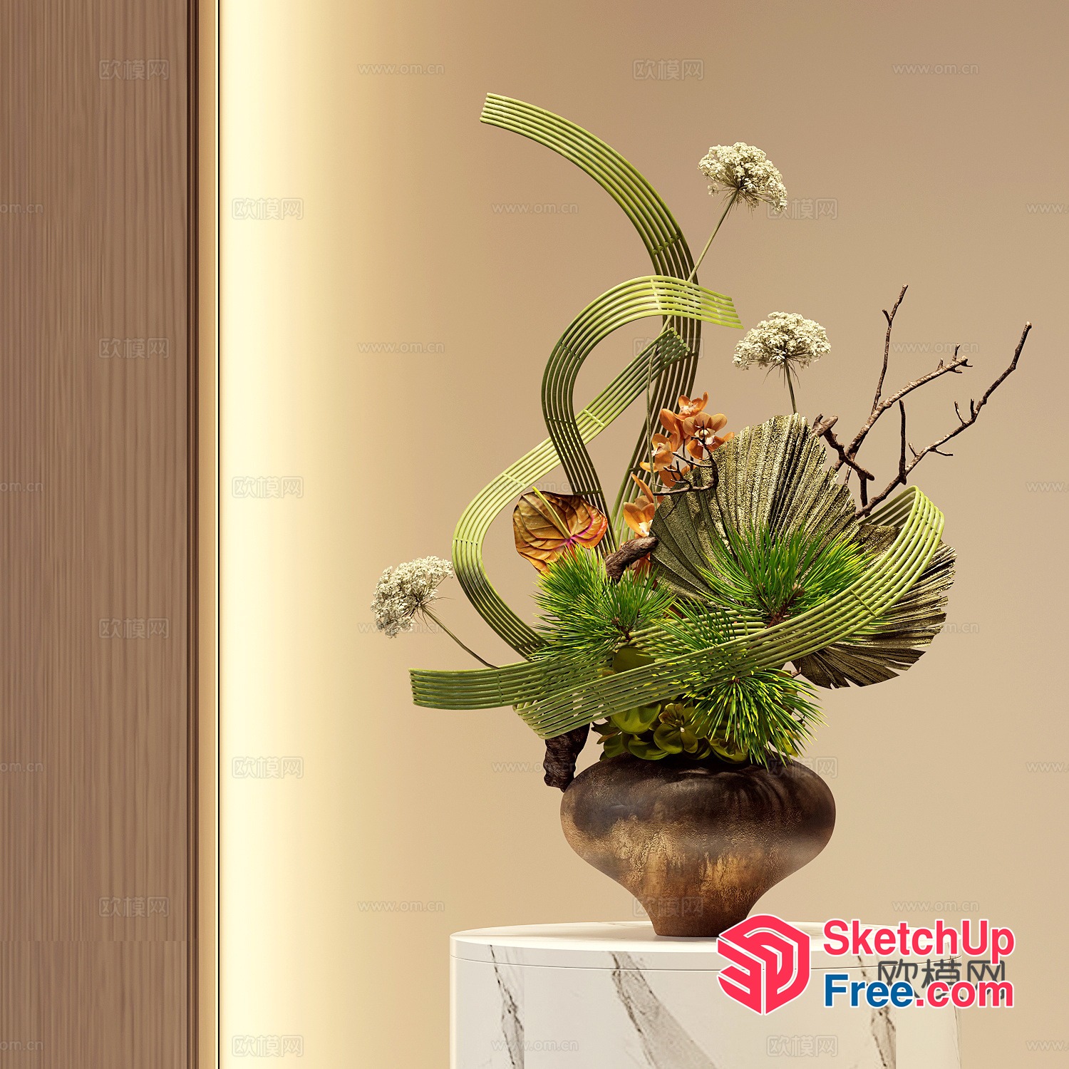 Japanese-Style Floral Arrangement With Curved Stems 3D SketchUp File