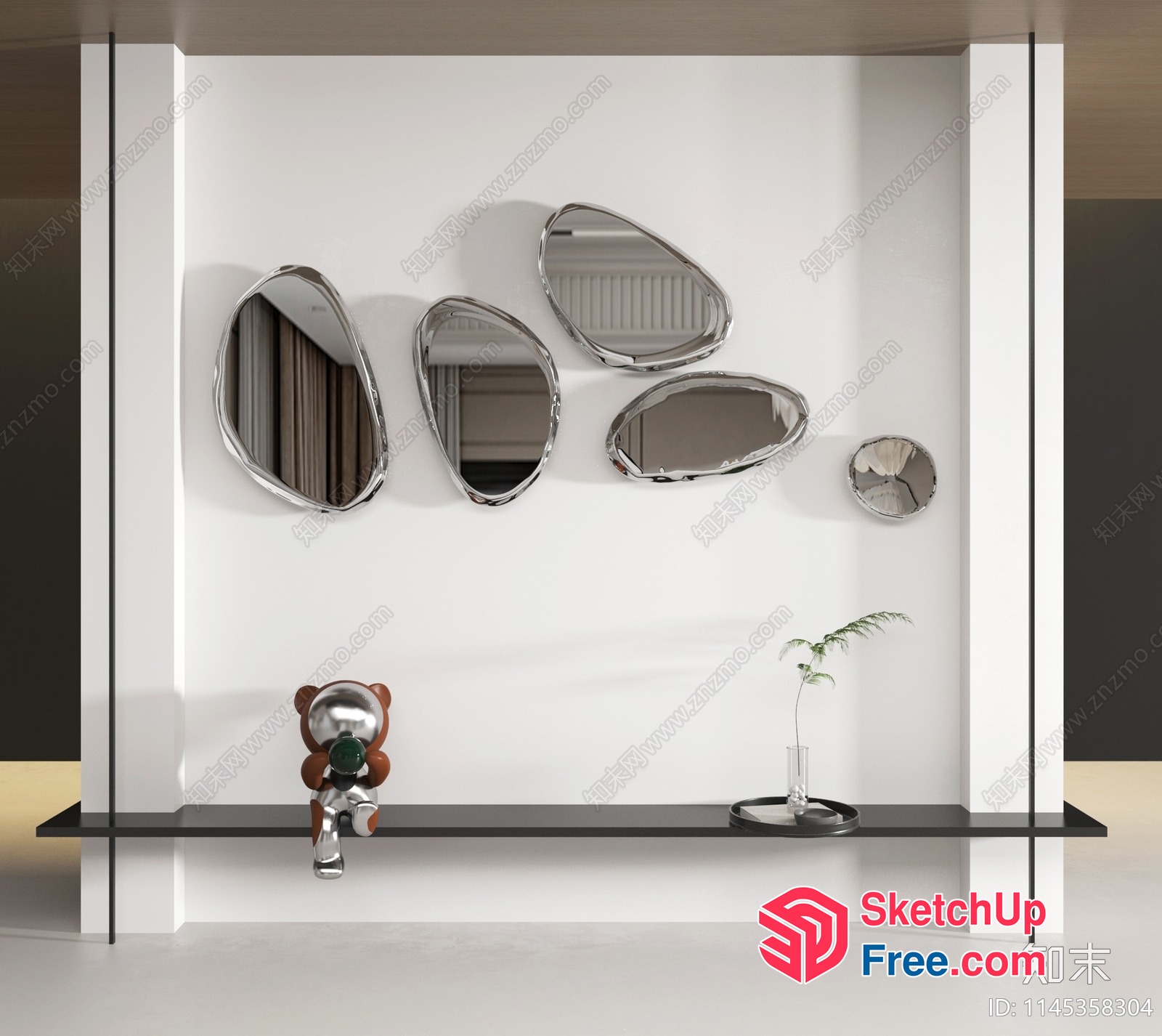 Modern Minimalist Interior Decor With Glass Wall And Shelf 3D SketchUp File