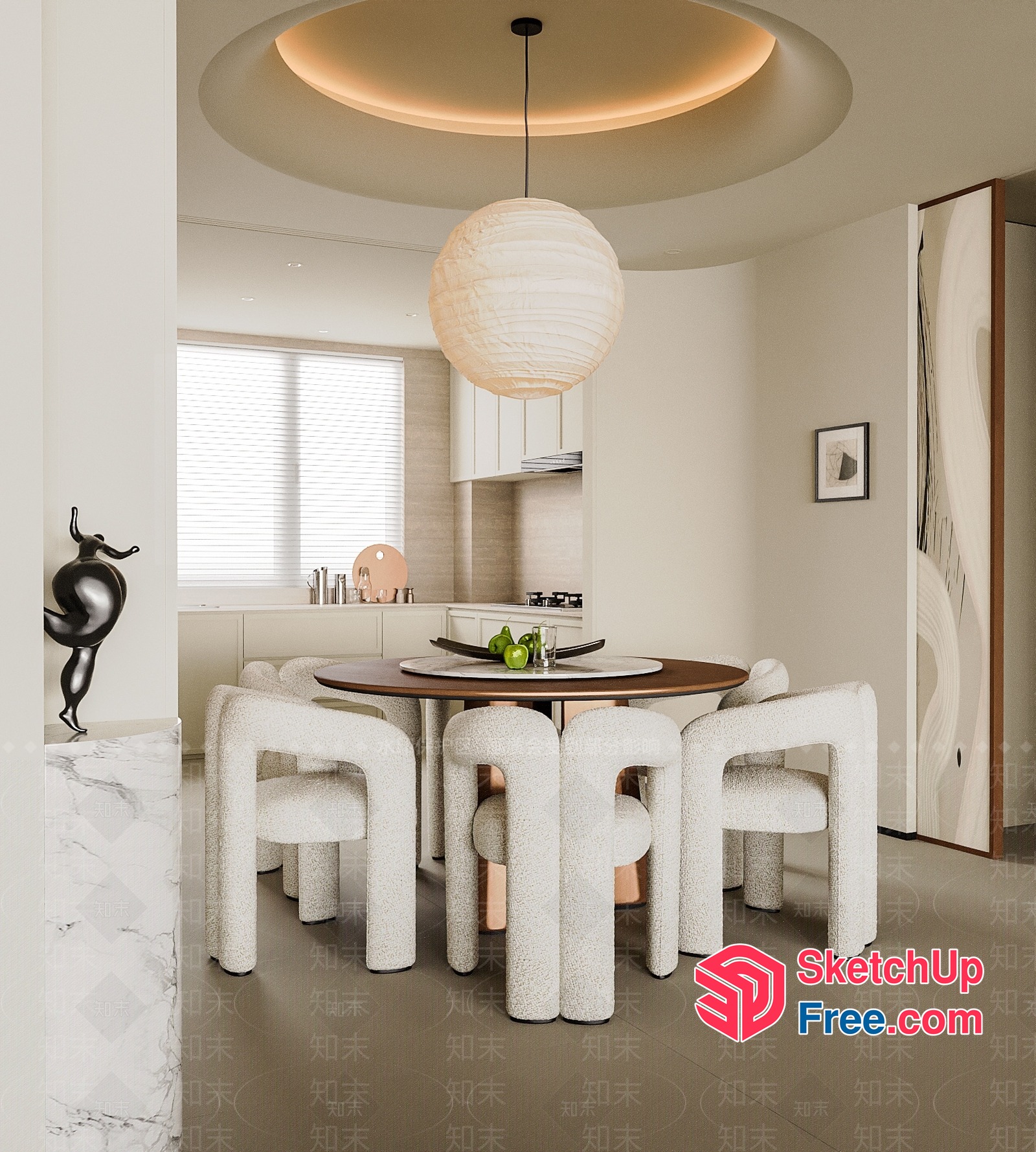 Modern Minimalist Japanese-Style Dining Room 3D SketchUp File