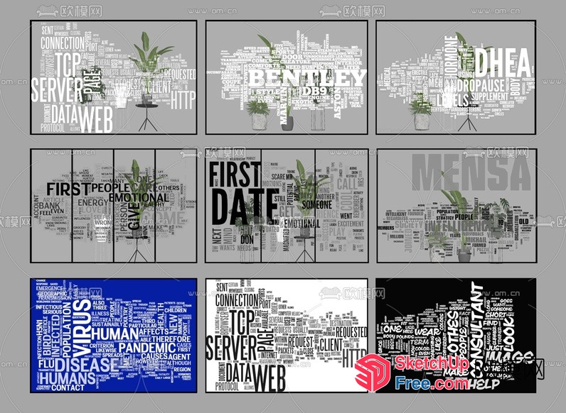 Word Clouds Of Various Sizes And Styles 3D SketchUp File