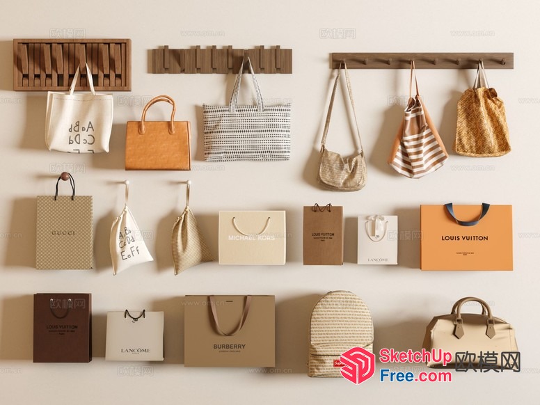 Luxury Brand Handbags And Shopping Bags 3D SketchUp File