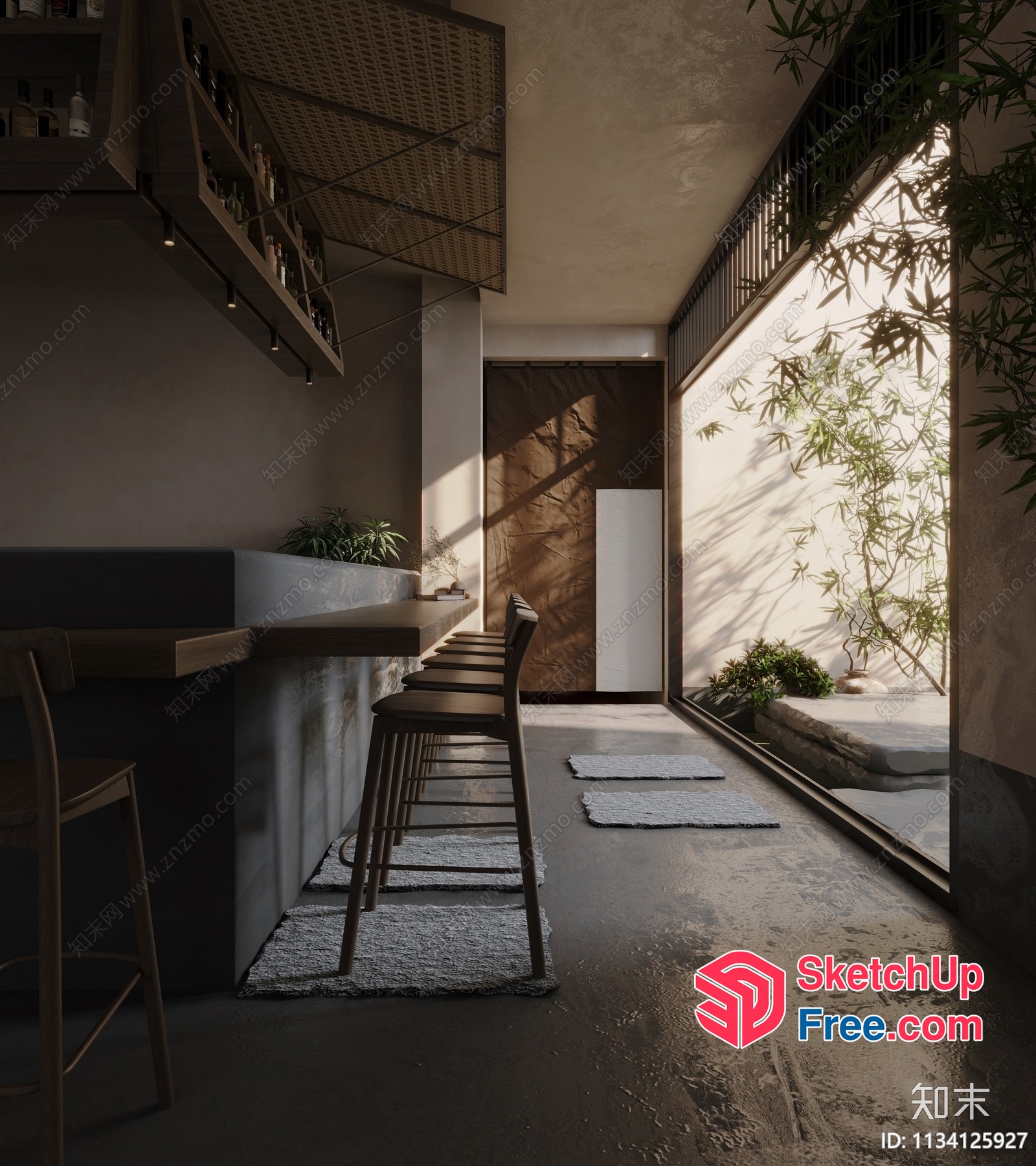 Elegant Modern Minimalist Japanese Style Bar Interior 3D SketchUp File