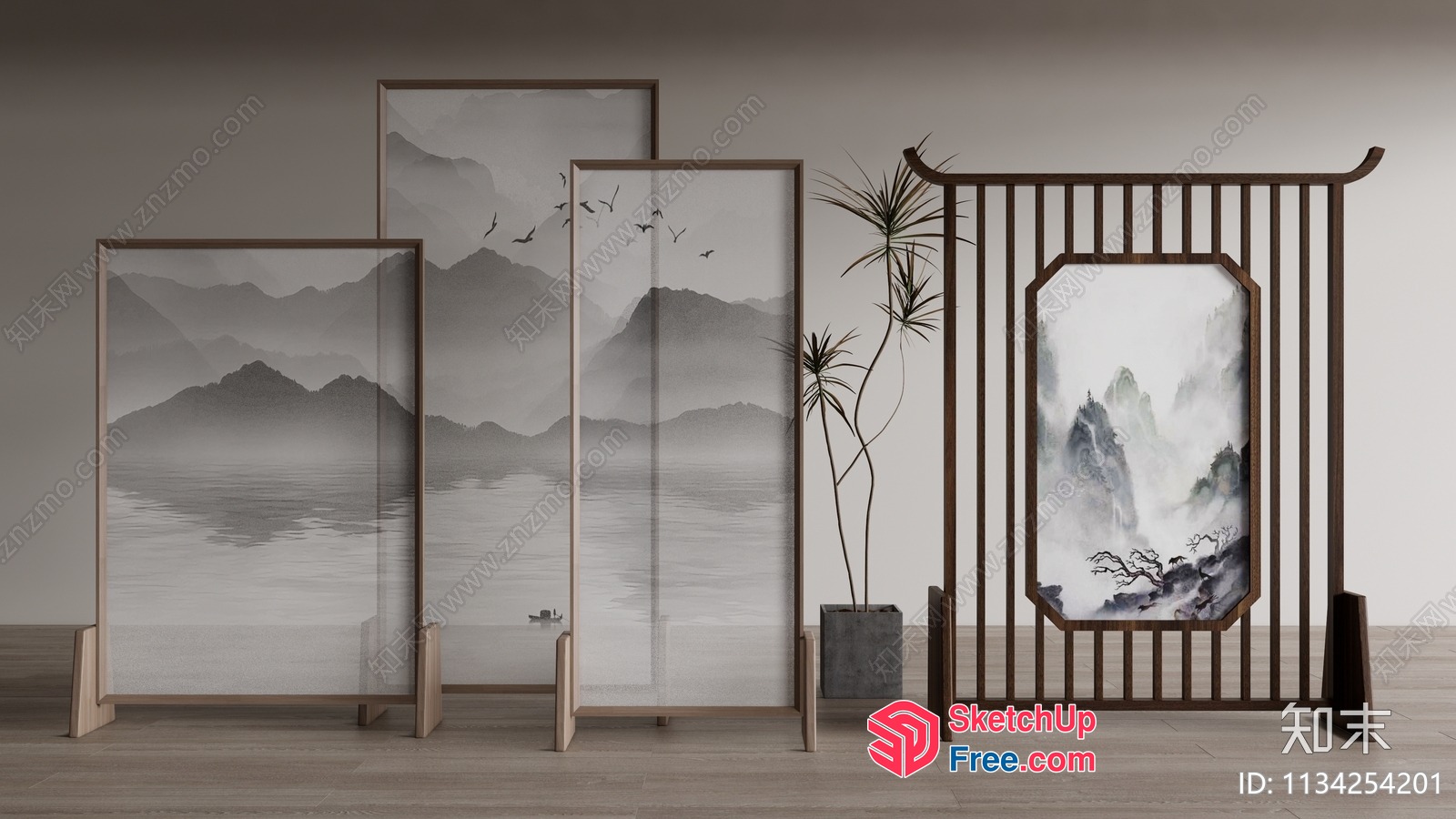 Elegant Asian-Inspired Partition Screen 3D SketchUp File