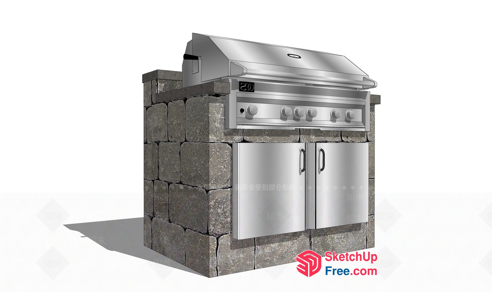 Outdoor Stainless Steel Bbq Grill With Stone Structure 3D SketchUp File