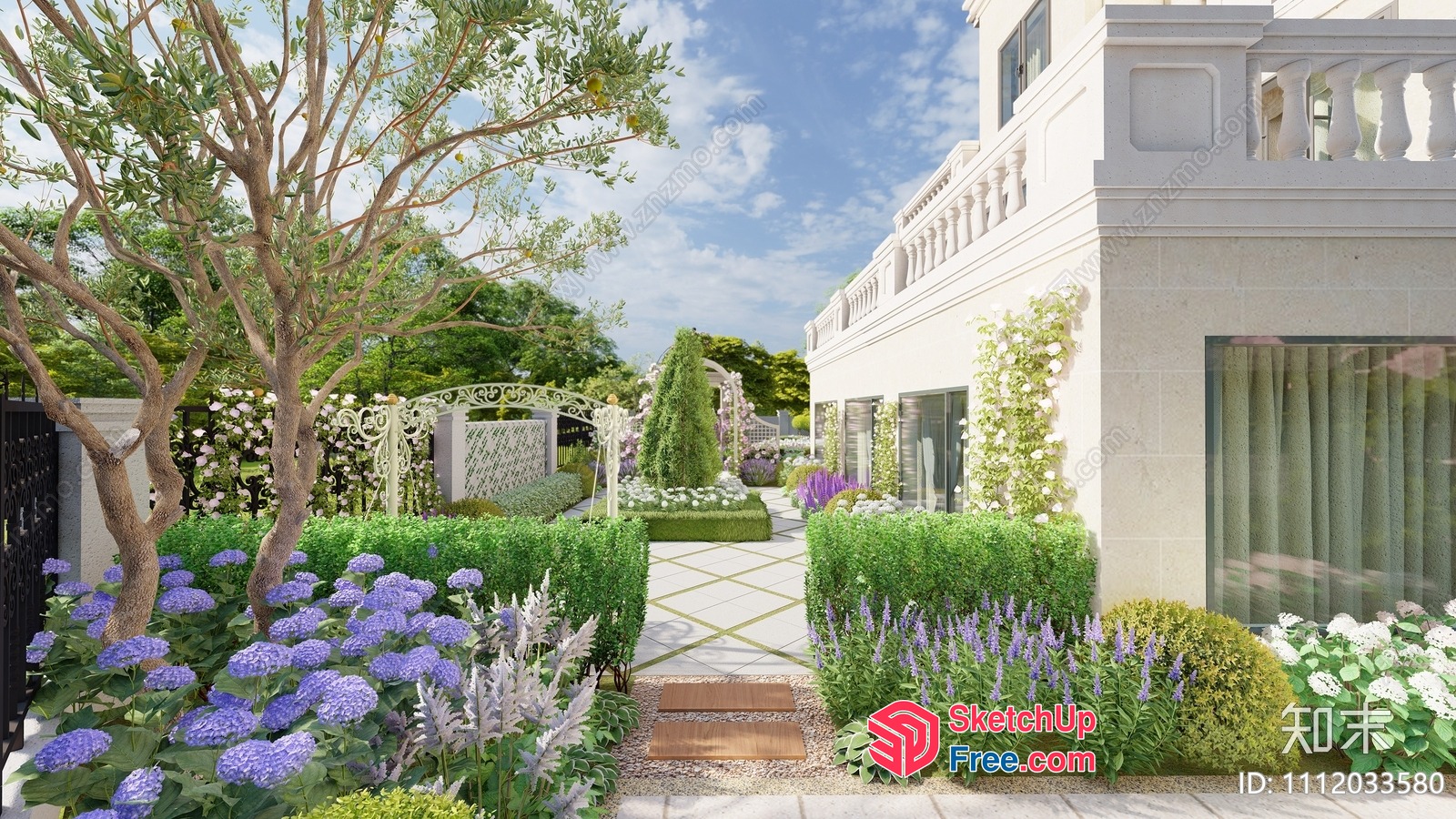 Elegant White Villa With Serene Garden 3D SketchUp File