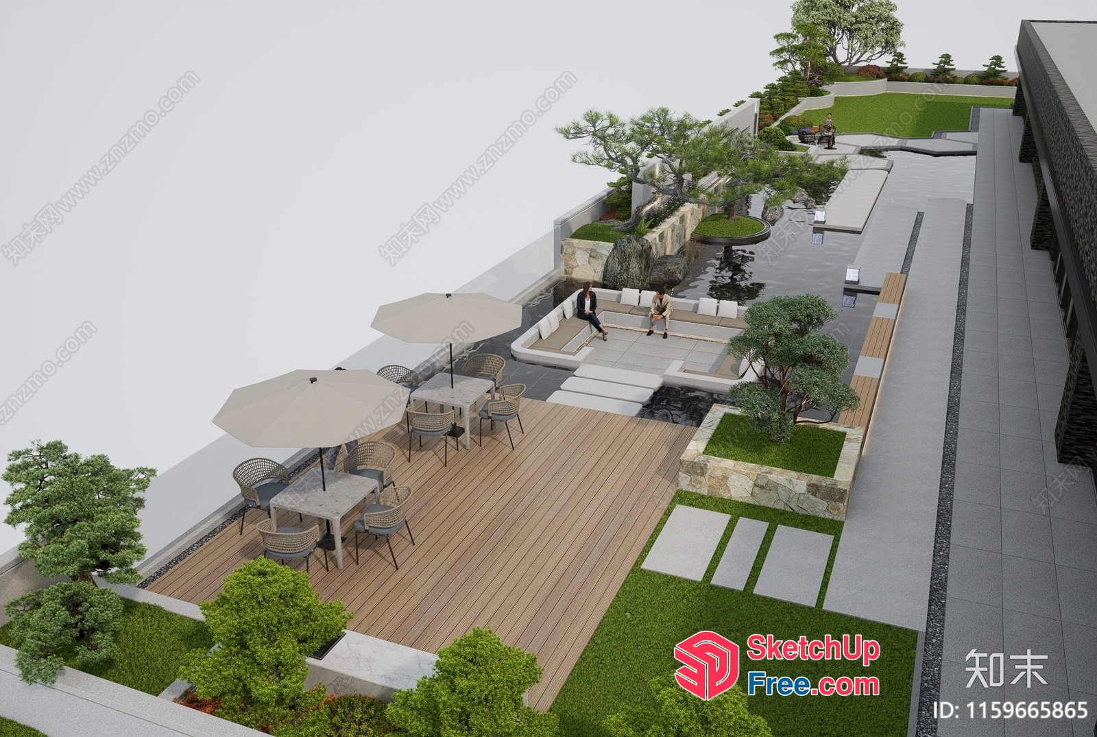 Modern Outdoor Patio With Water Features And Seating 3D SketchUp File