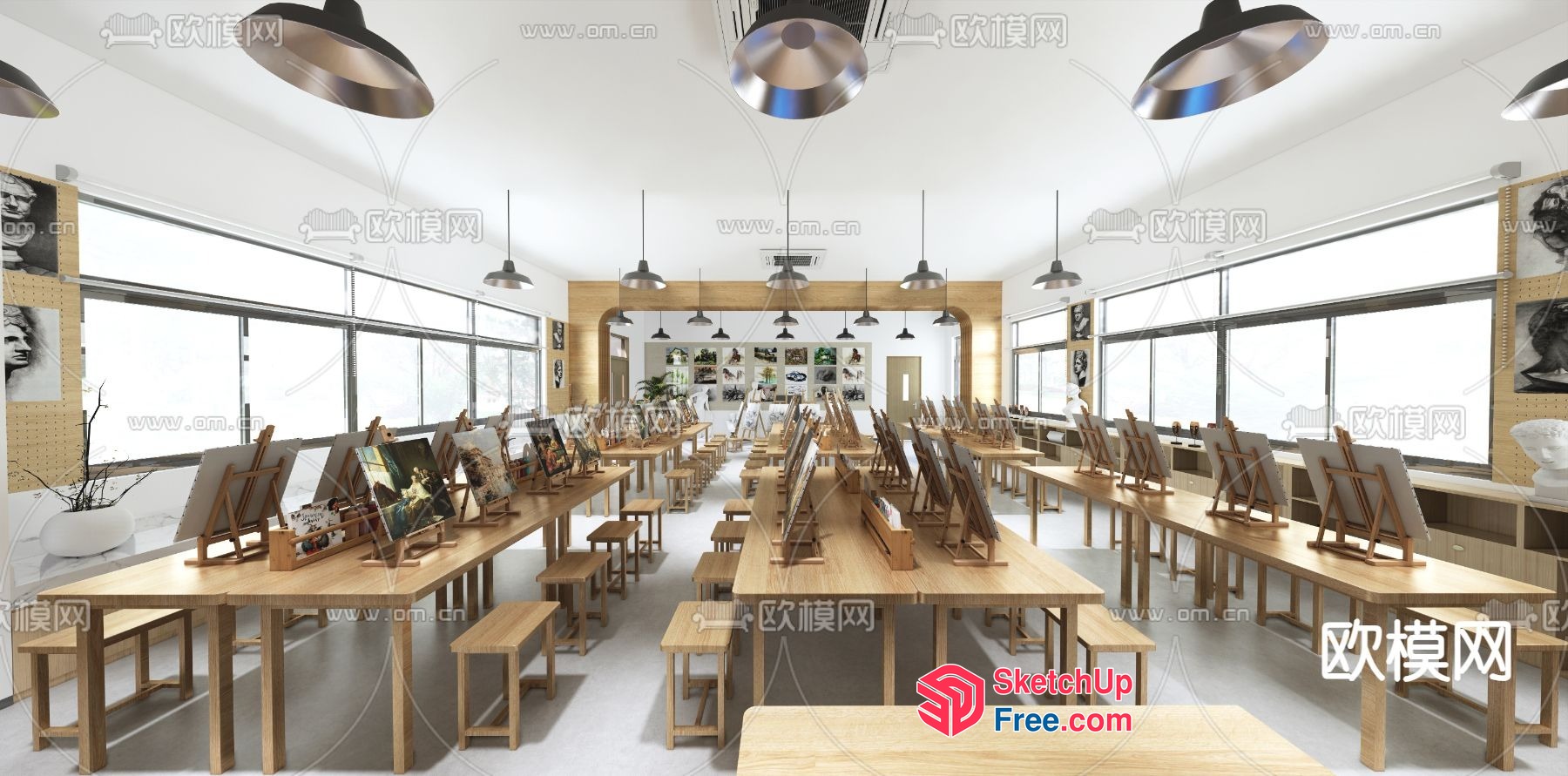 Modern Art Studio With Natural Light And Wooden Furniture 3D SketchUp File