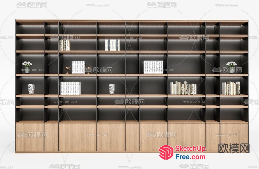 Large Bookcase With Multiple Shelves And Storage 3D SketchUp File
