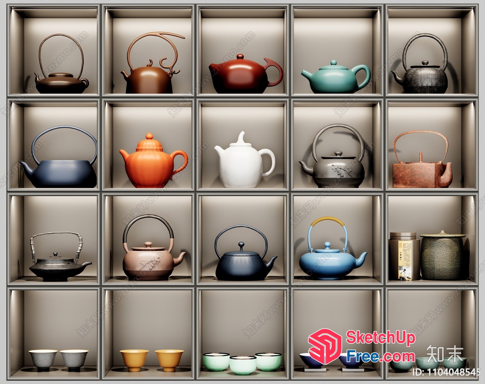 Teapots And Teacups On Display 3D SketchUp File