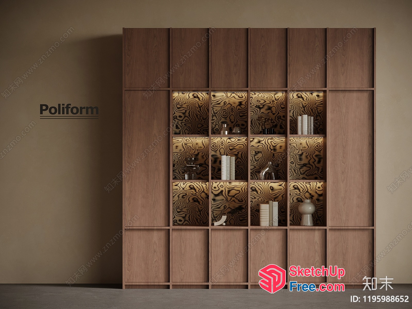 Poliform Decorative Shelf With Bookcase And Vase 3D SketchUp File