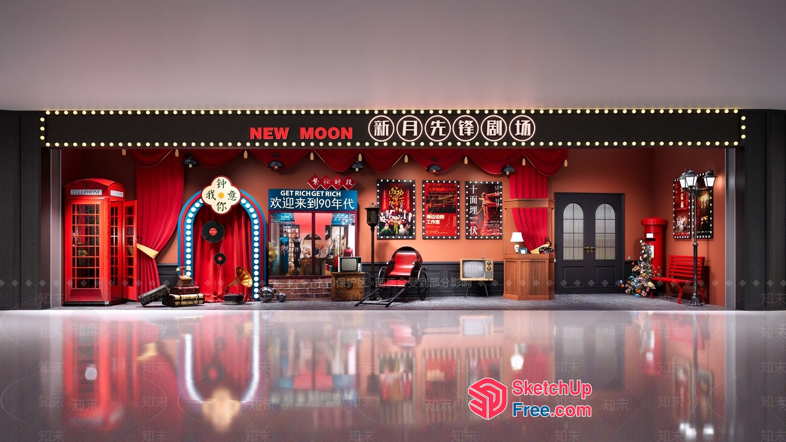 New Moon Chinese Style Bar And Restaurant 3D SketchUp File