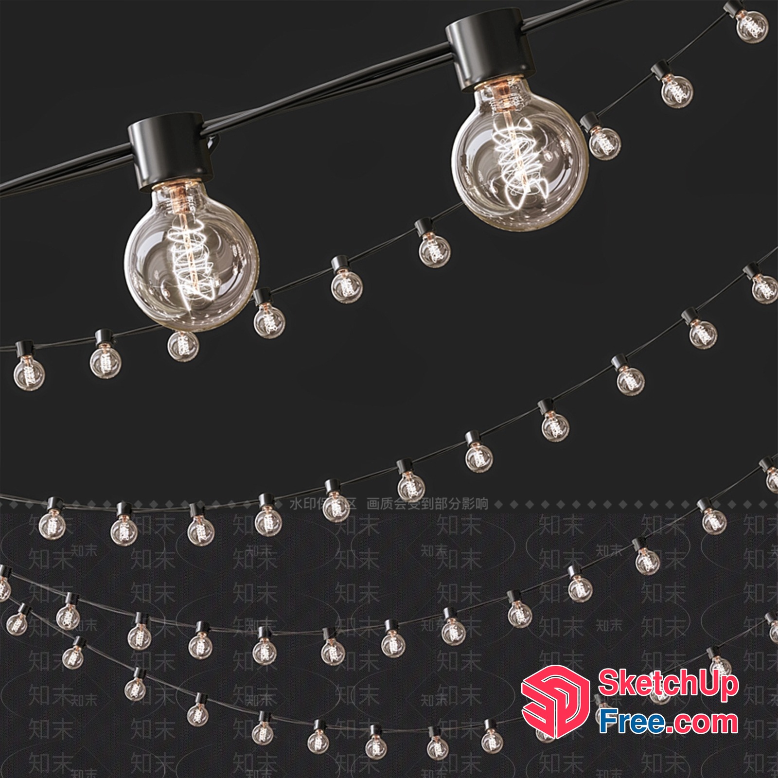 Elegant Glass Bulb String Lights For Outdoor Decor 3D SketchUp File