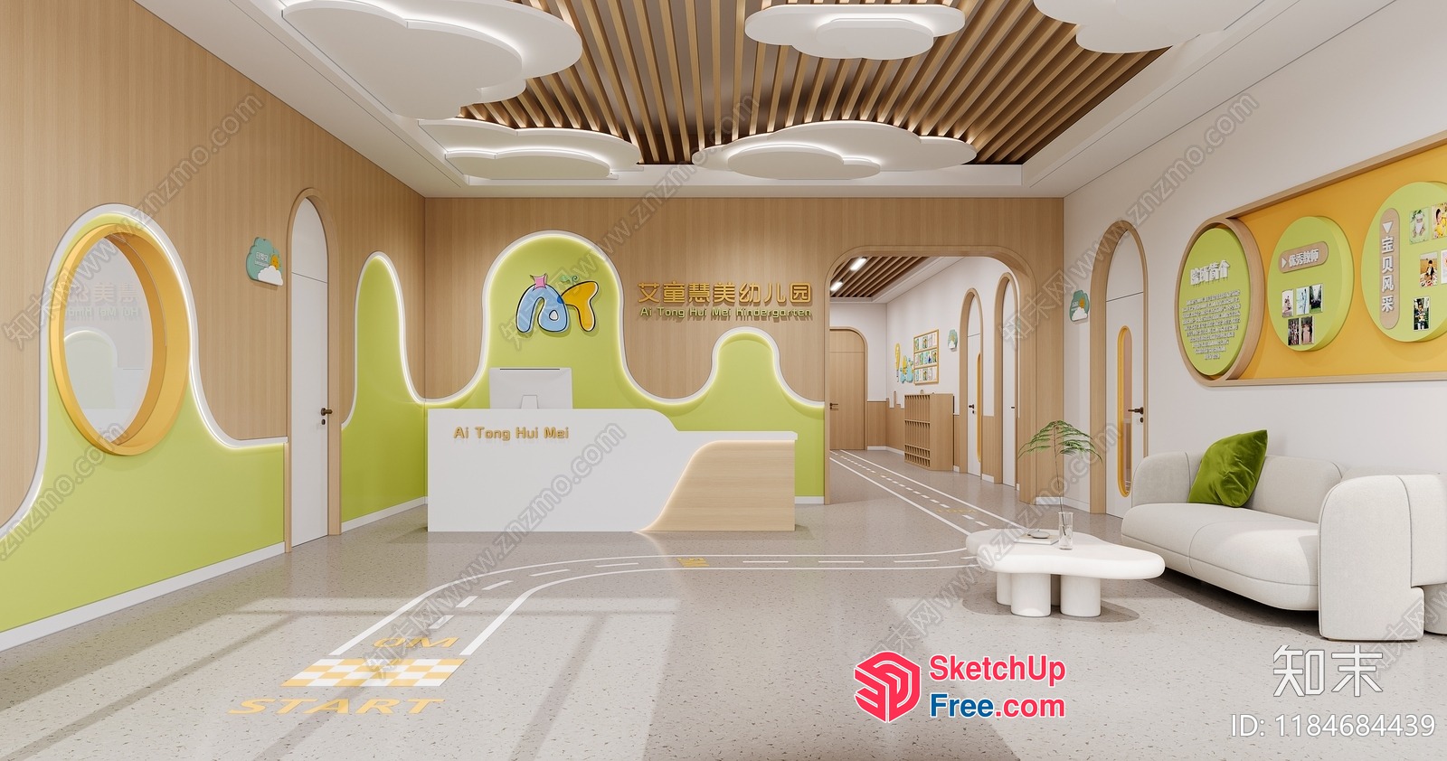 Modern Reception Area With Green Accents And White Furniture 3D SketchUp File