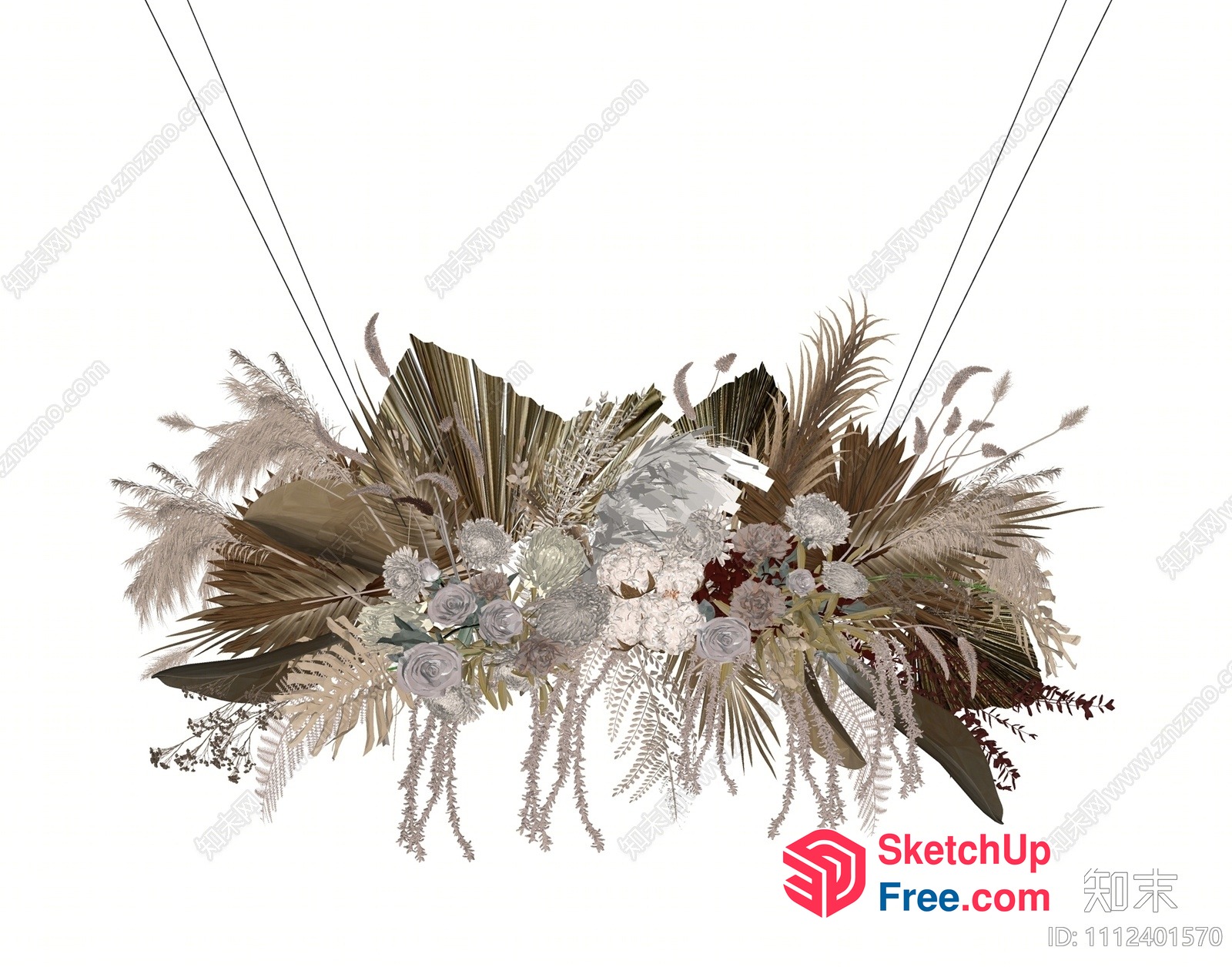 Elegant White And Gold Flower Arrangement On A White Background 3D SketchUp File