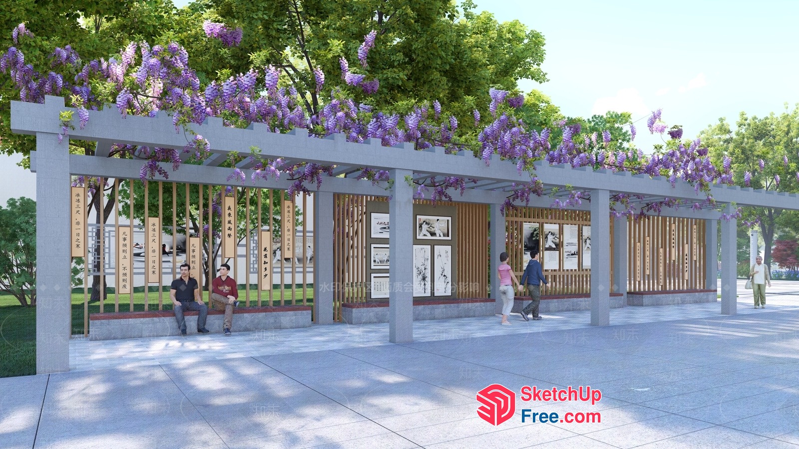 Outdoor Display Area With Pillars And Hanging Flowers 3D SketchUp File