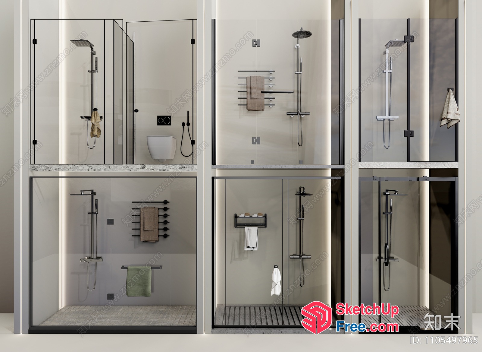 Modern Bathroom Shower And Tub Area 3D SketchUp File
