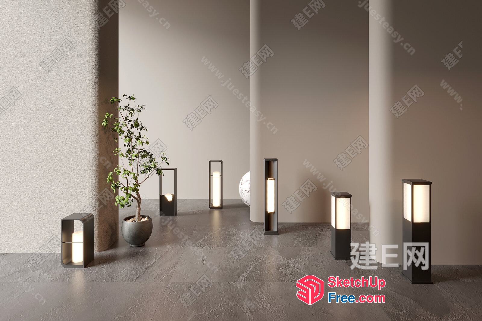 Modern Pillars With Soft Lighting 3D SketchUp File