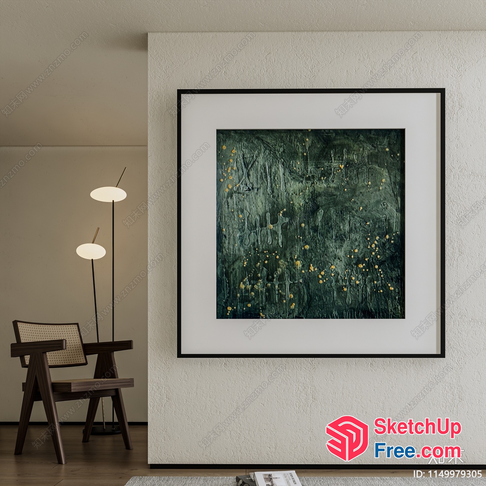 Modern Minimalist Living Room With Abstract Art 3D SketchUp File