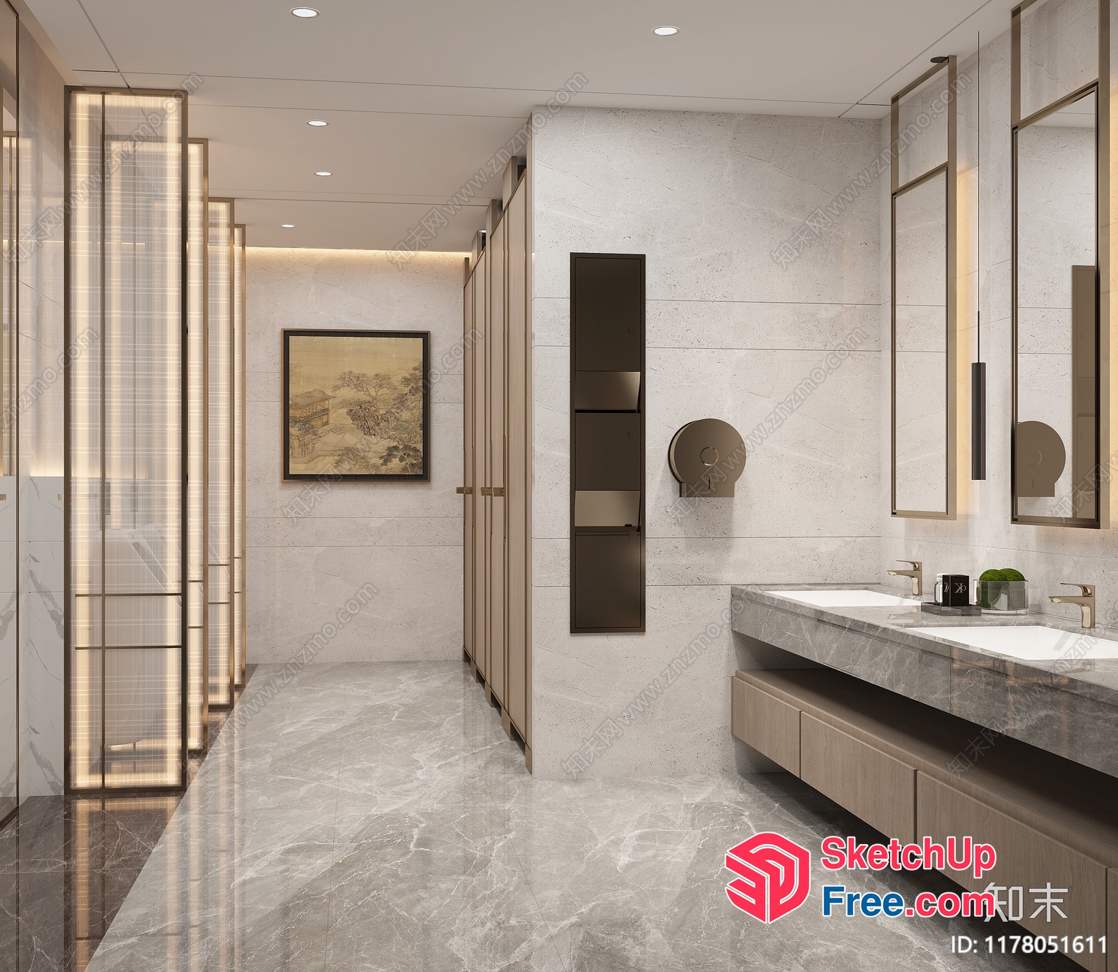 Elegant Modern Bathroom With Marble Floor And Wall 3D SketchUp File