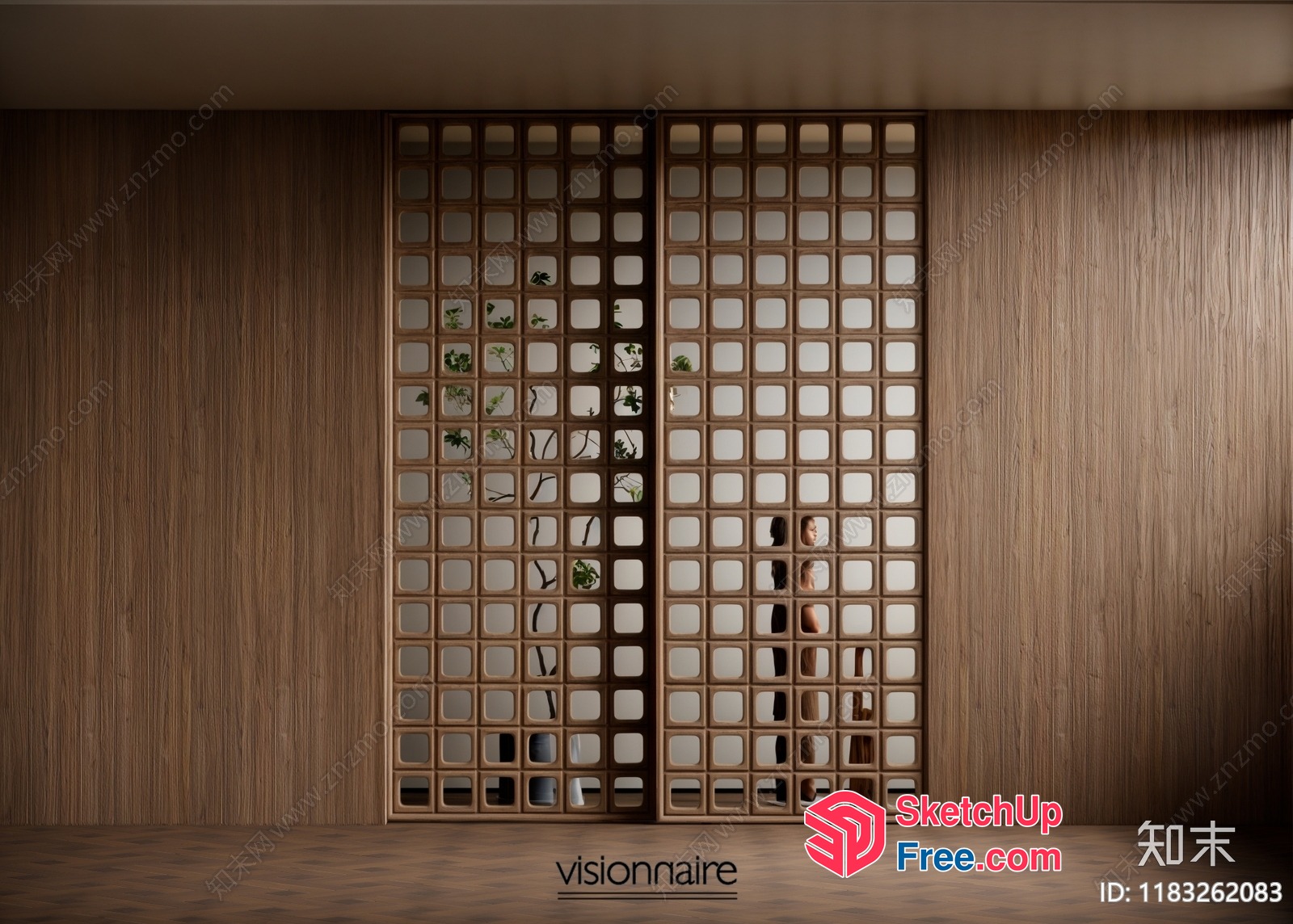 Elegant Wooden Interior With Glass Brick Accent 3D SketchUp File