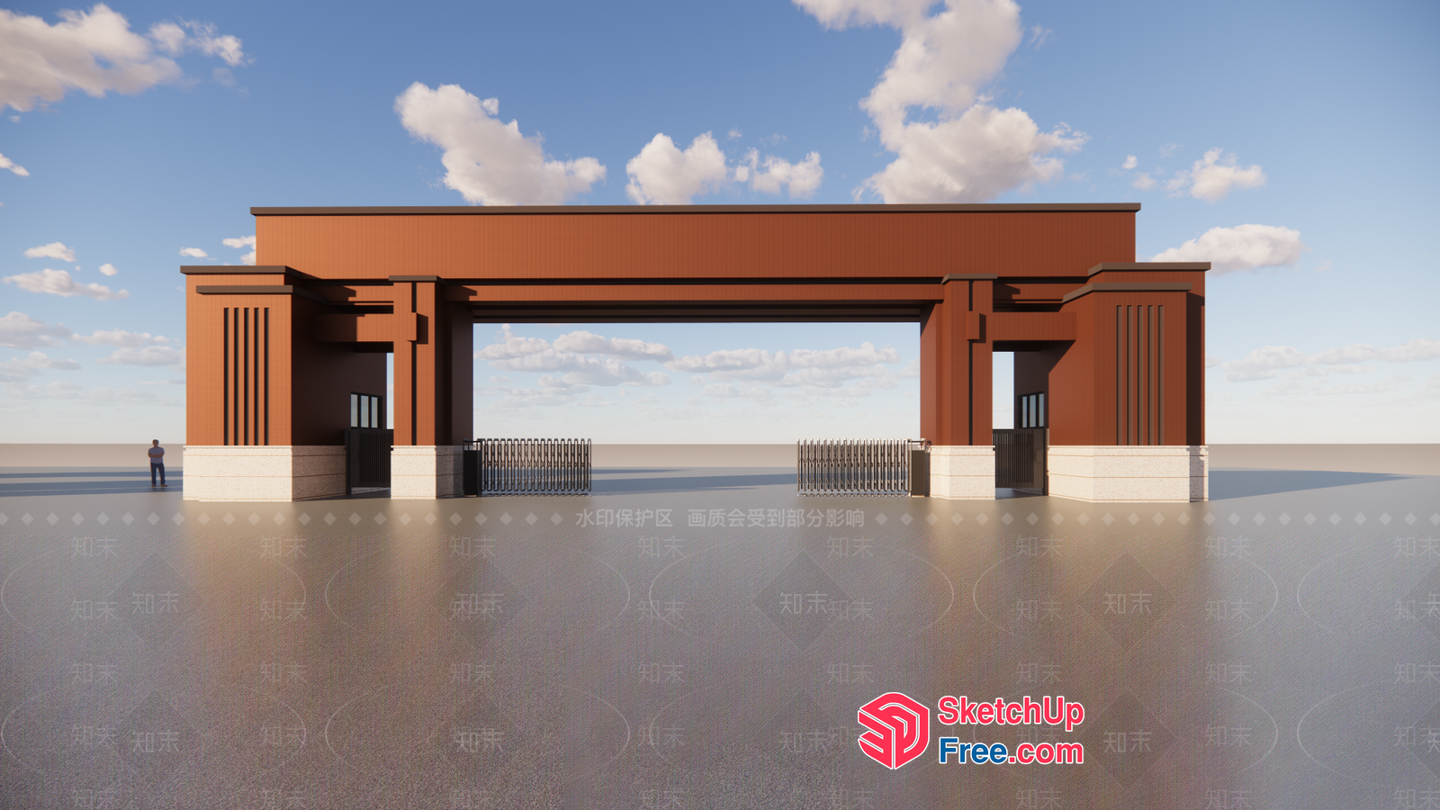 Elegant Entrance With Pillars And Gate 3D SketchUp File