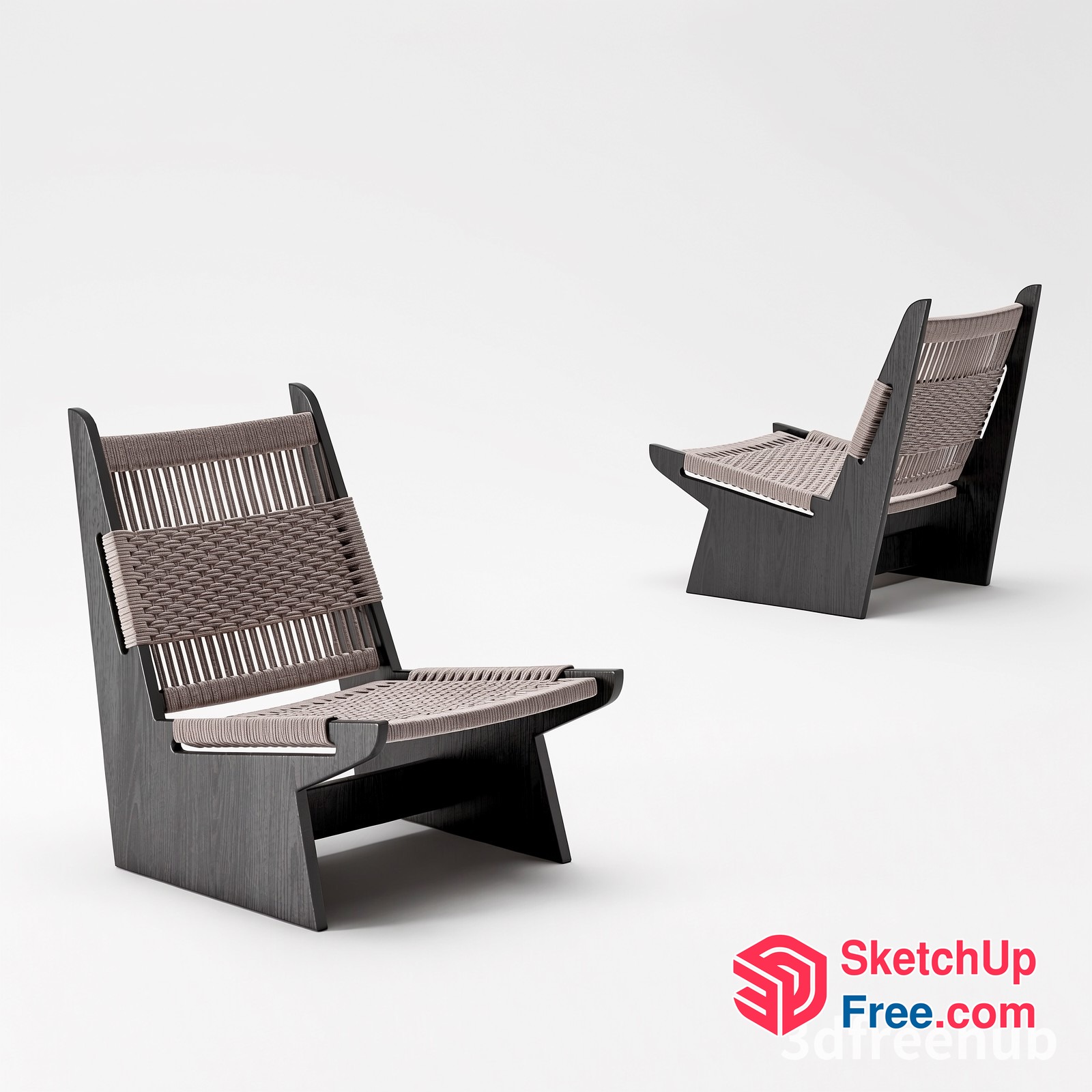 Modern Minimalist Lounge Chairs With Wooden Frame 3D SketchUp File