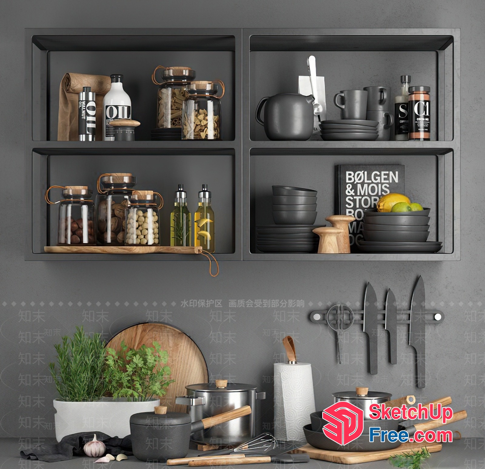 Modern Kitchen Decor With Glass Jars And Wooden Utensils 3D SketchUp File