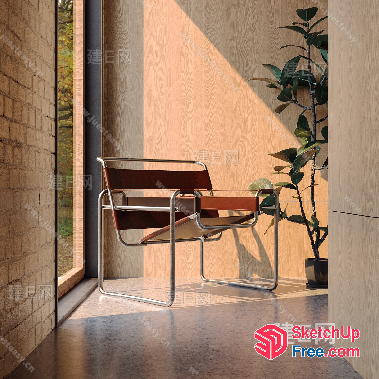 Modern Minimalist Leather Chair With Stainless Steel Frame 3D SketchUp File